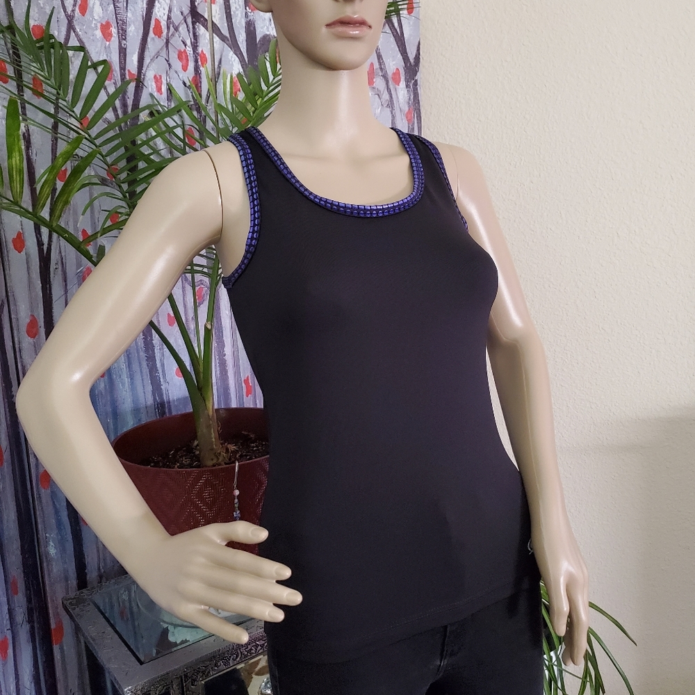 GK Elite Sports wear black crossback purple trim XS/Small running sport tank